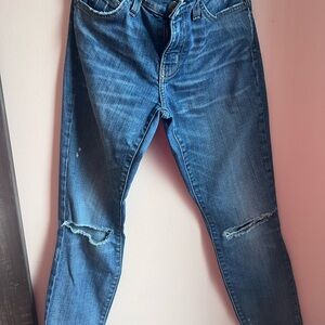 Current/Elliott Women's Blue Skinny Jeans Distressed